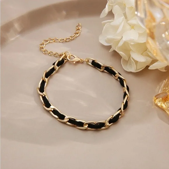 Gold & Black Chain PU Bracelet - Picture 1 of 6